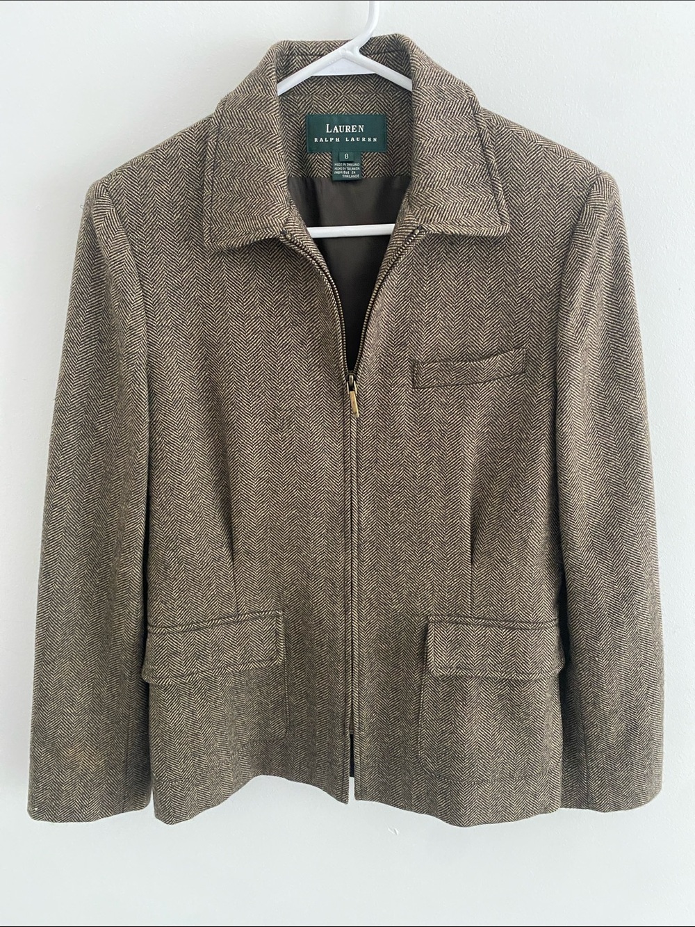 Lauren Ralph Lauren Wool Herringbone Heritage Equestrian Tweed Zip Jacket Sz 8